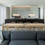 Pendant Lamp White Fabric Drum Black Stem Sleek Modern