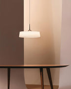 Pendant Lamp White Fabric Drum Black Stem Sleek Modern
