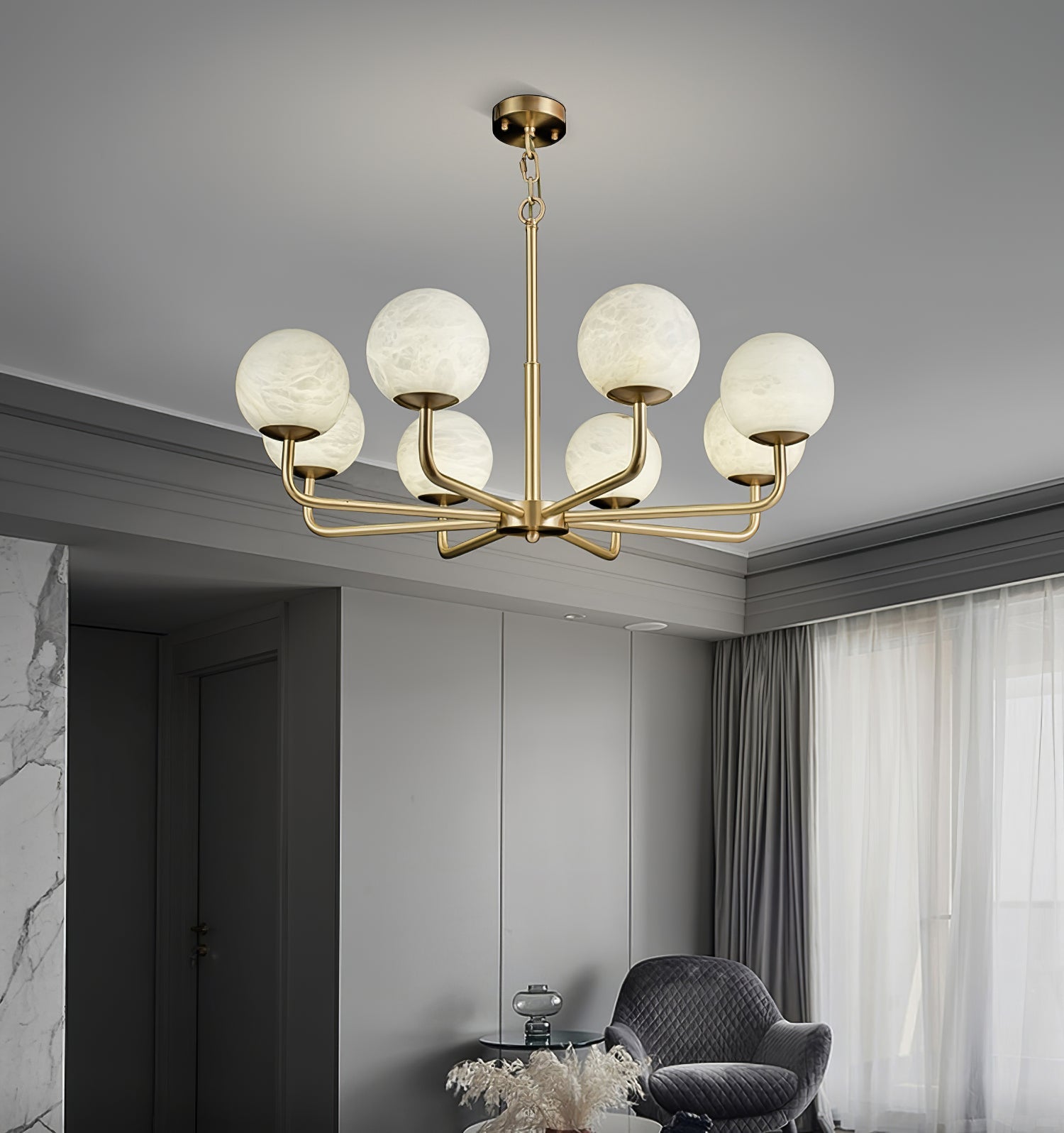 Erich Chandelier Alabaster Globe Elegance