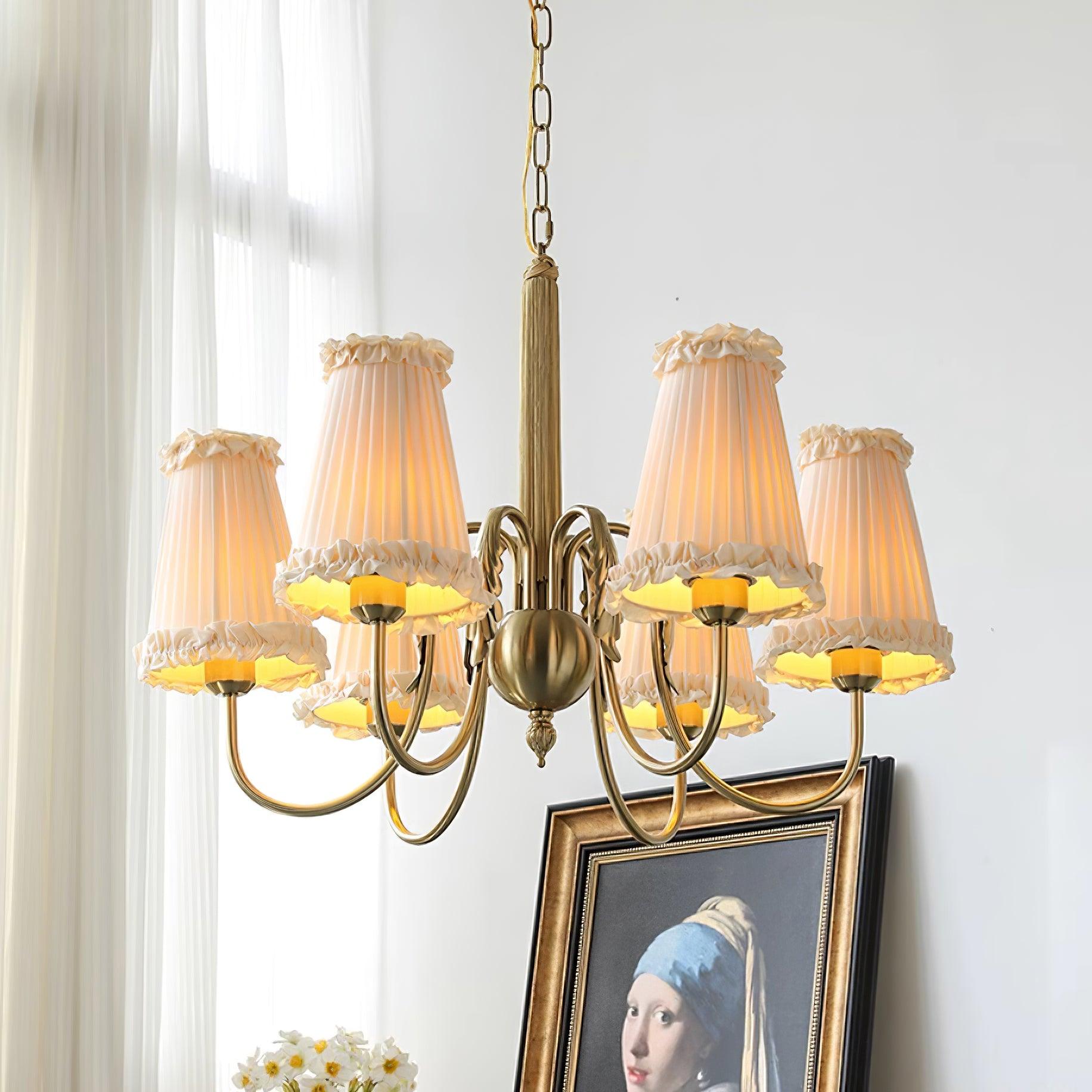 Faylin Vintage Brass Chandelier with Pleated Shades