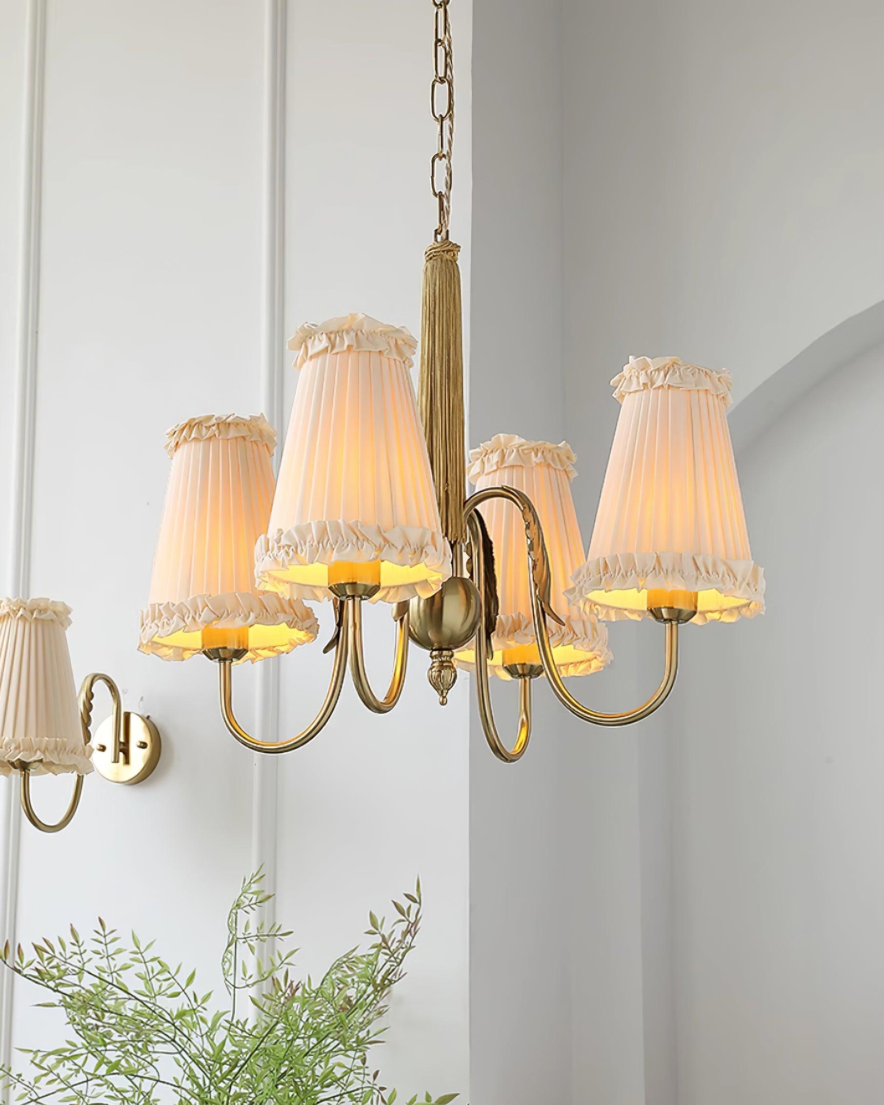 Faylin Vintage Brass Chandelier with Pleated Shades