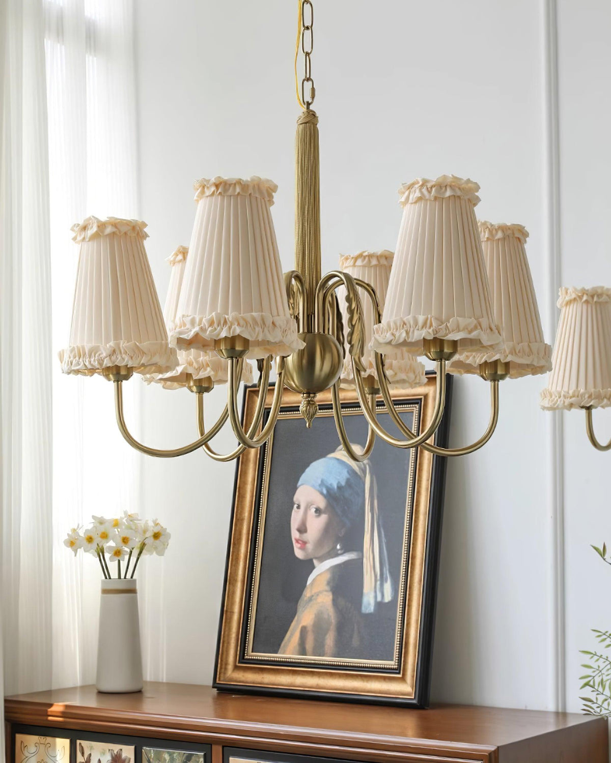 Faylin Vintage Brass Chandelier with Pleated Shades