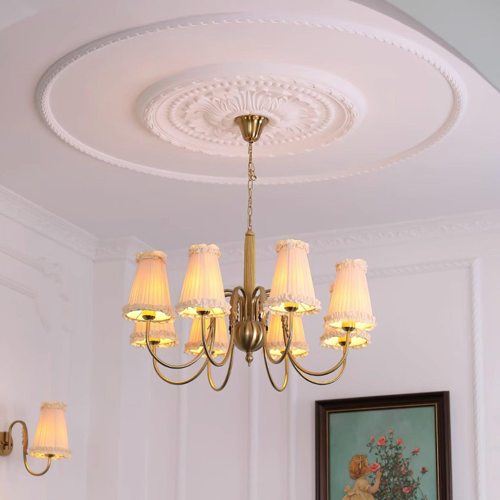 Faylin Vintage Brass Chandelier with Pleated Shades
