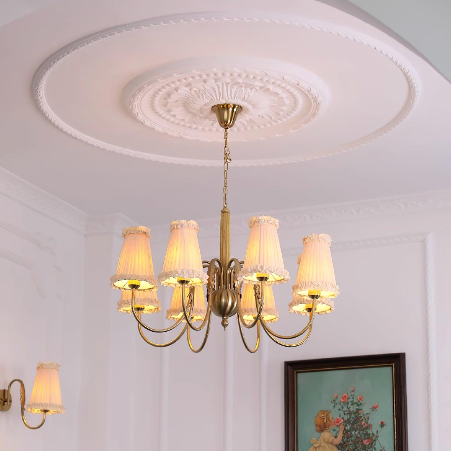 Faylin Vintage Brass Chandelier with Pleated Shades