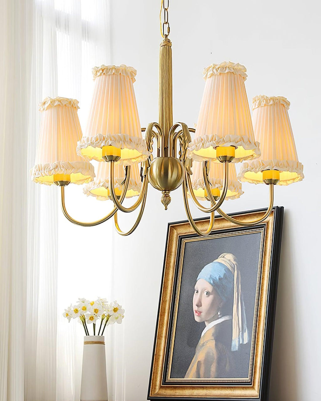 Faylin Vintage Brass Chandelier with Pleated Shades