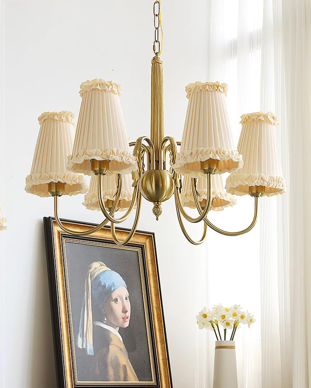 Faylin Vintage Brass Chandelier with Pleated Shades