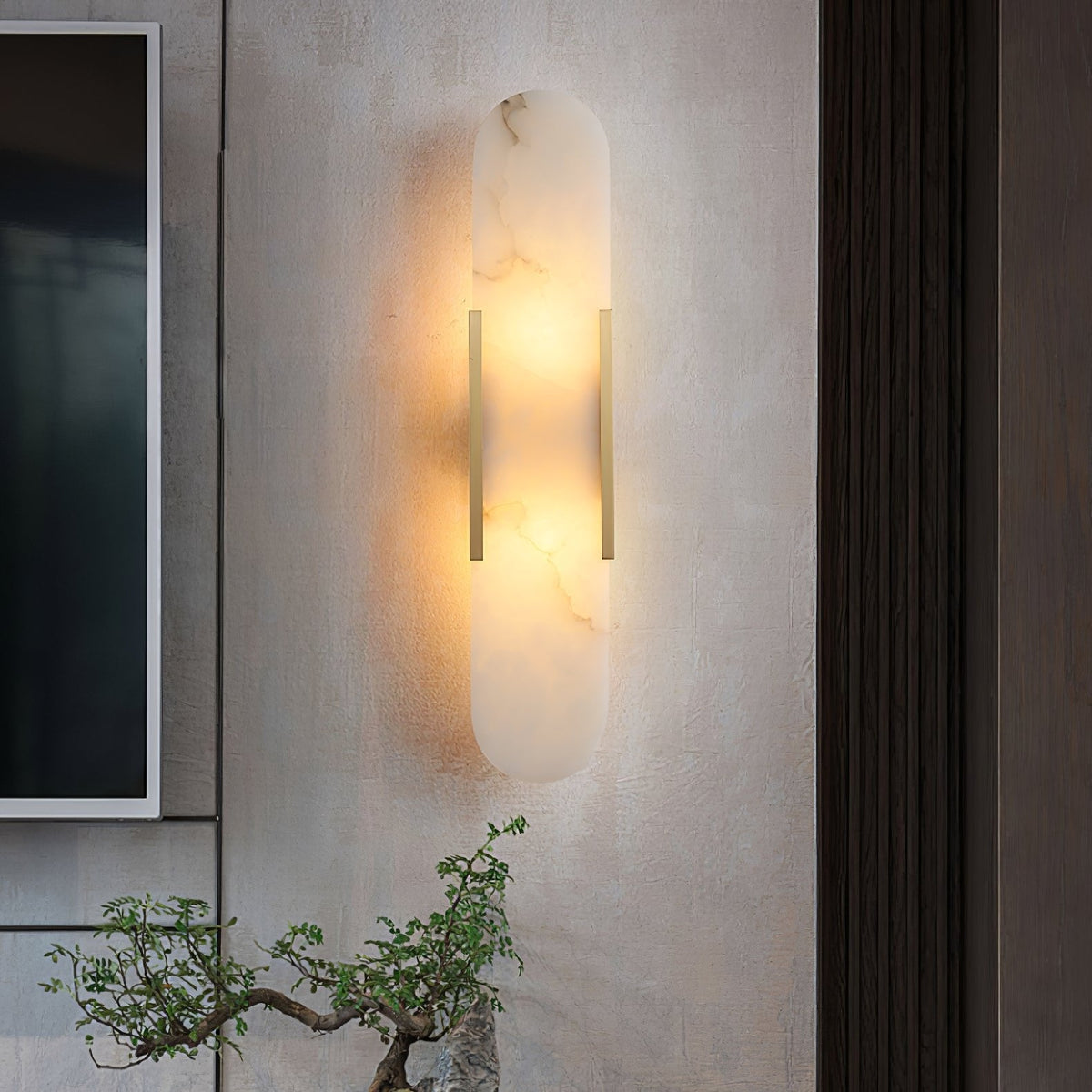 Kristy  Luxury  Elongated Alabaster Wall Lamp Copper Brass Black