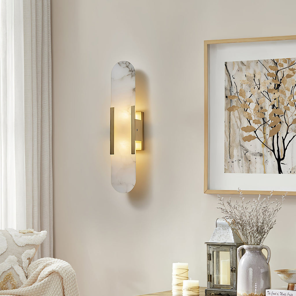 Kristy  Luxury  Elongated Alabaster Wall Lamp Copper Brass Black