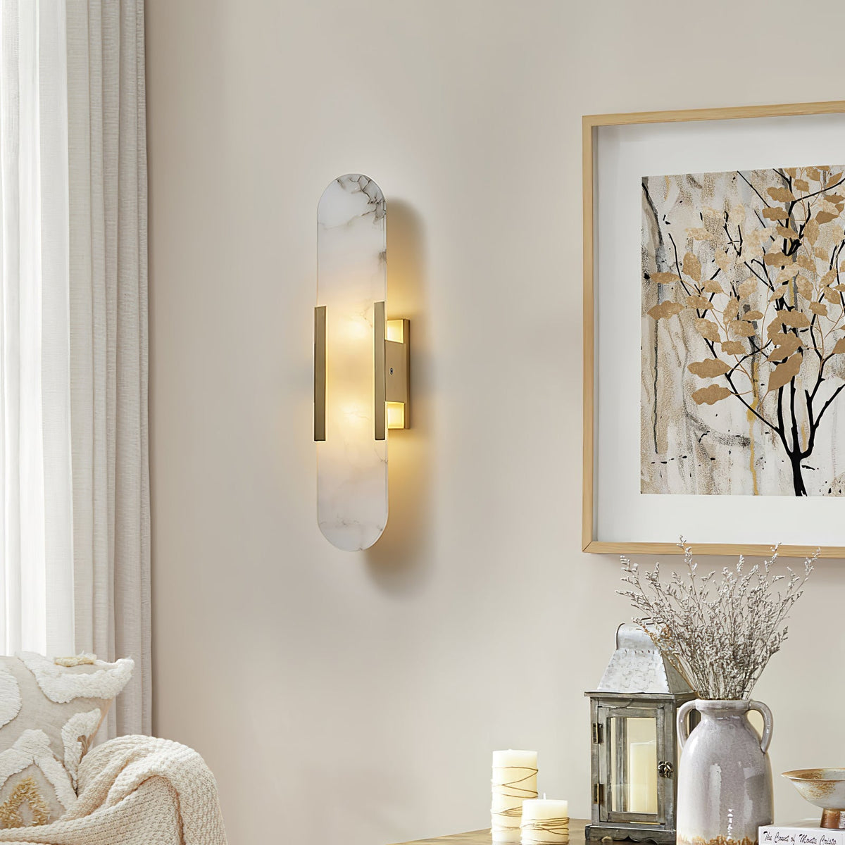 Kristy  Luxury  Elongated Alabaster Wall Lamp Copper Brass Black