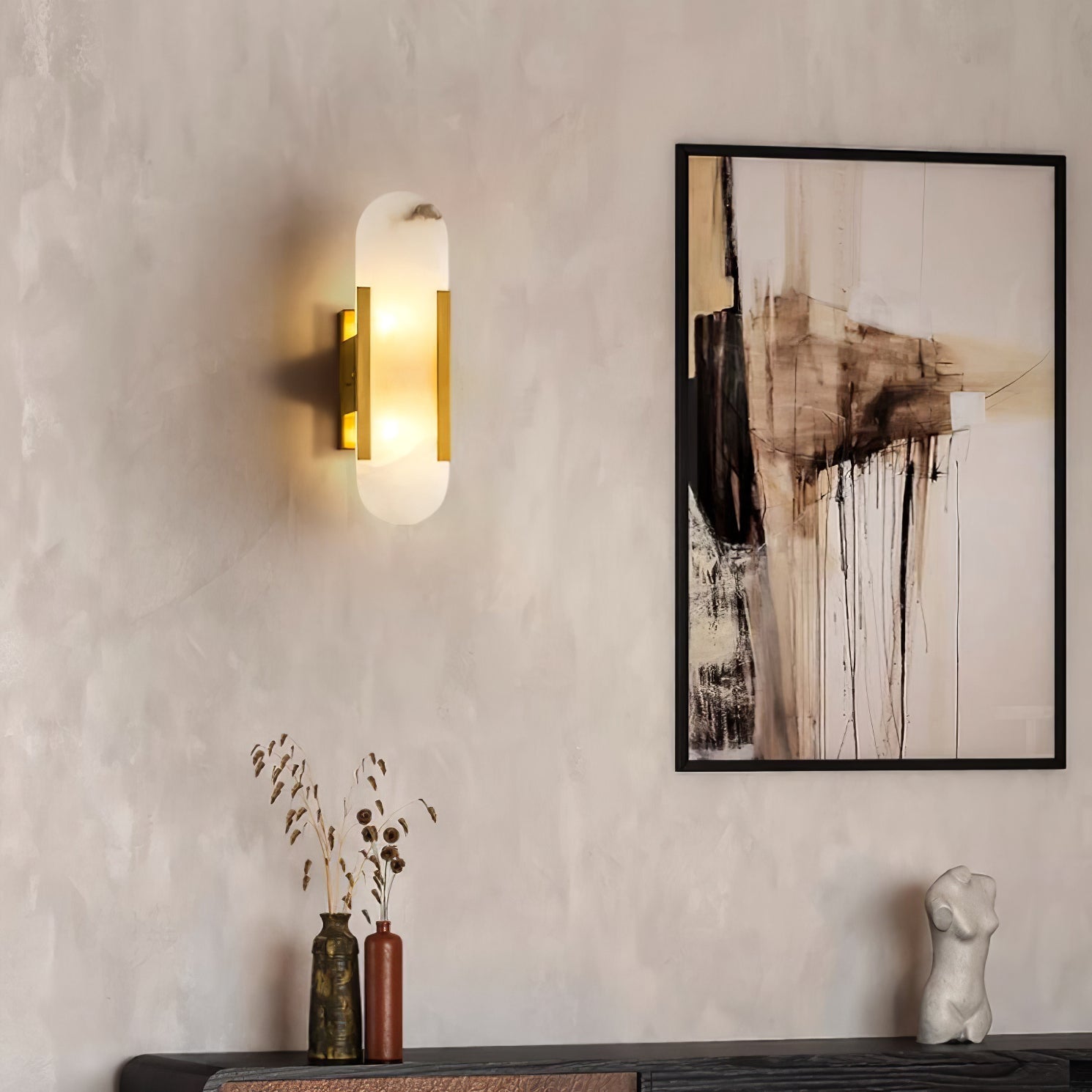 Kristy  Luxury  Elongated Alabaster Wall Lamp Copper Brass Black