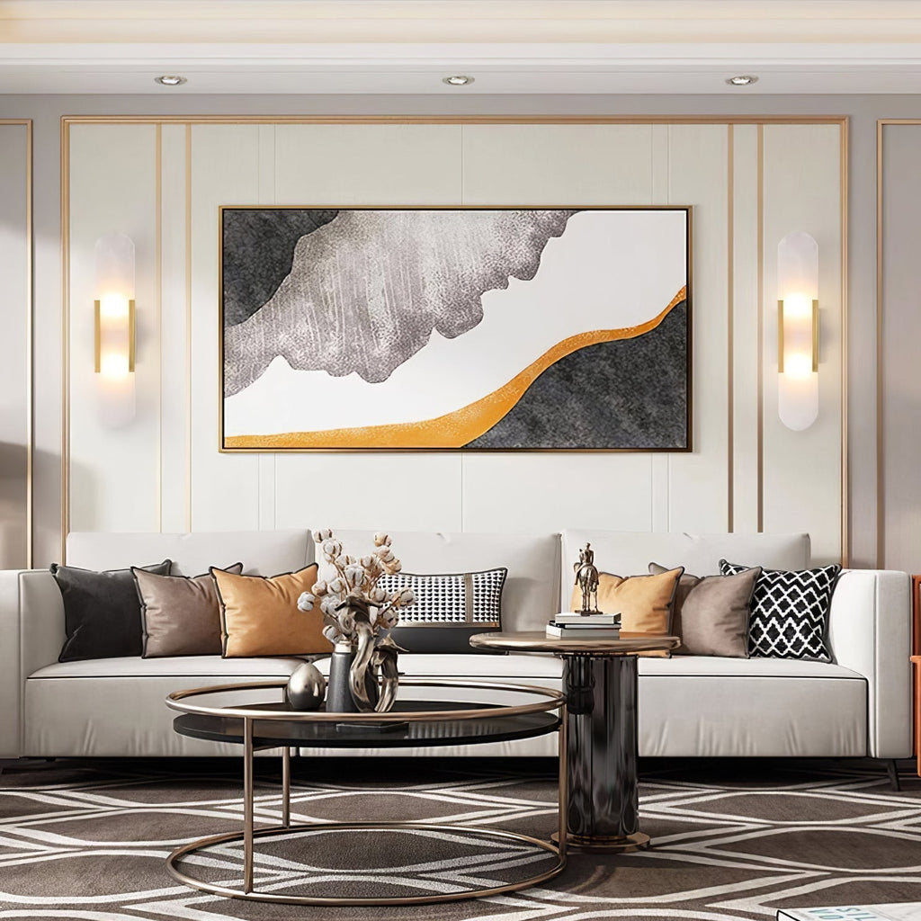Kristy  Luxury  Elongated Alabaster Wall Lamp Copper Brass Black
