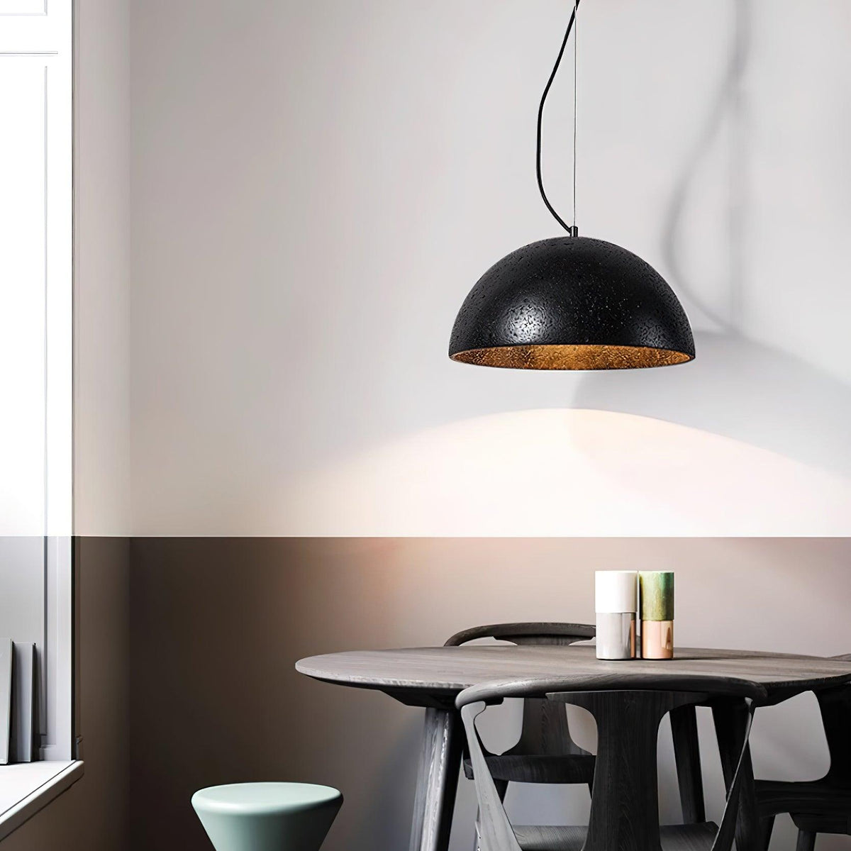 Pendant Lamp Travertine Dome Shade Industrial Chic Soft Glow