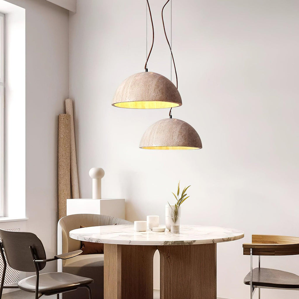 Pendant Lamp Travertine Dome Shade Industrial Chic Soft Glow