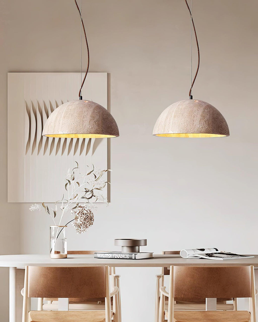 Pendant Lamp Travertine Dome Shade Industrial Chic Soft Glow