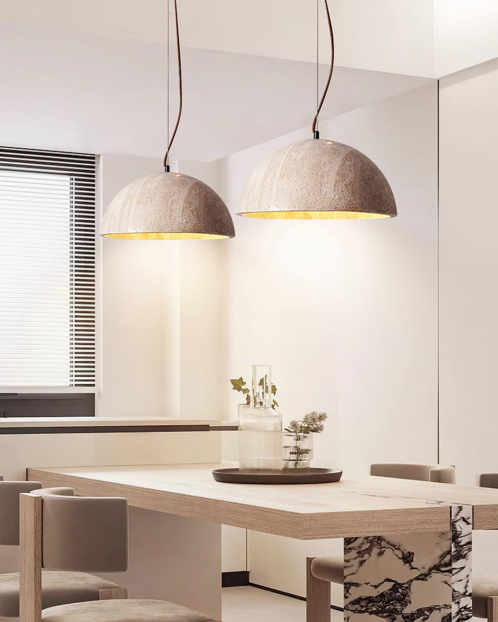 Pendant Lamp Travertine Dome Shade Industrial Chic Soft Glow