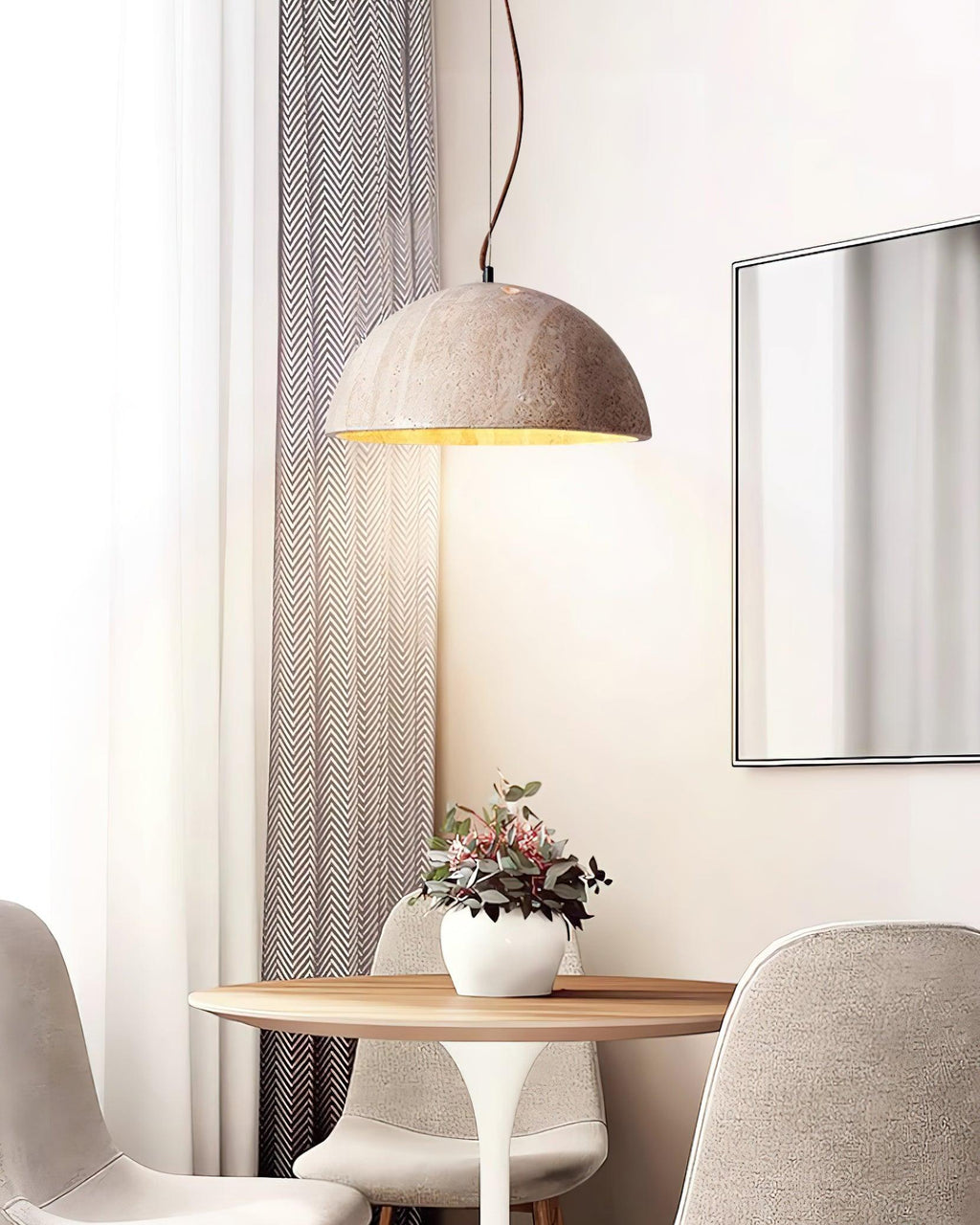 Pendant Lamp Travertine Dome Shade Industrial Chic Soft Glow