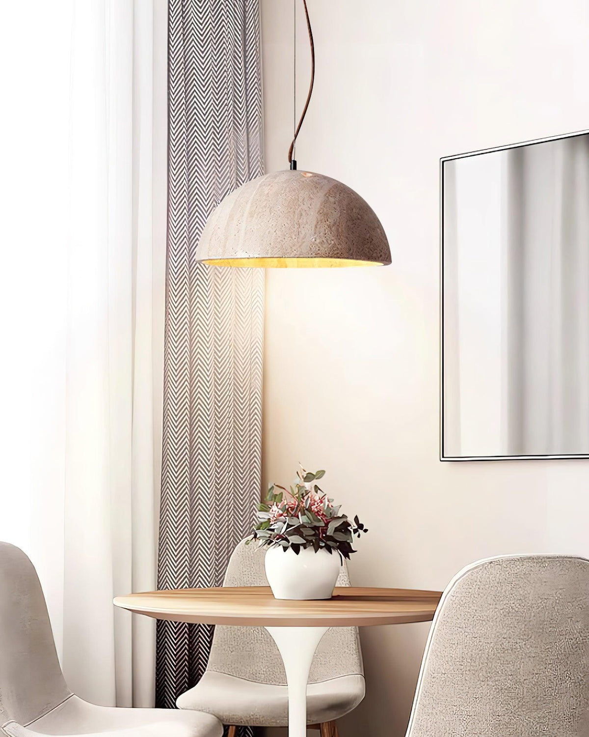 Pendant Lamp Travertine Dome Shade Industrial Chic Soft Glow