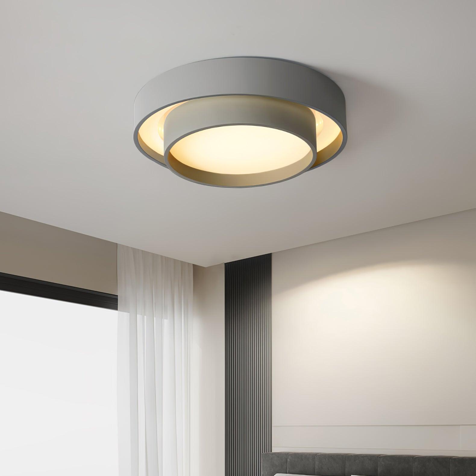 Arisha Ceiling Lamp Double Ring Gray & Black & White Cylinder Shape - Letslighting