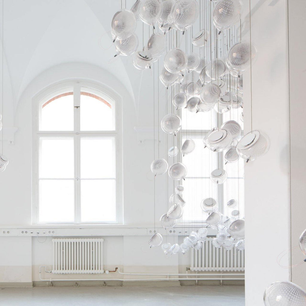 Chandelier Mesh Glass Orbs Cluster Frame Modern Minimalist