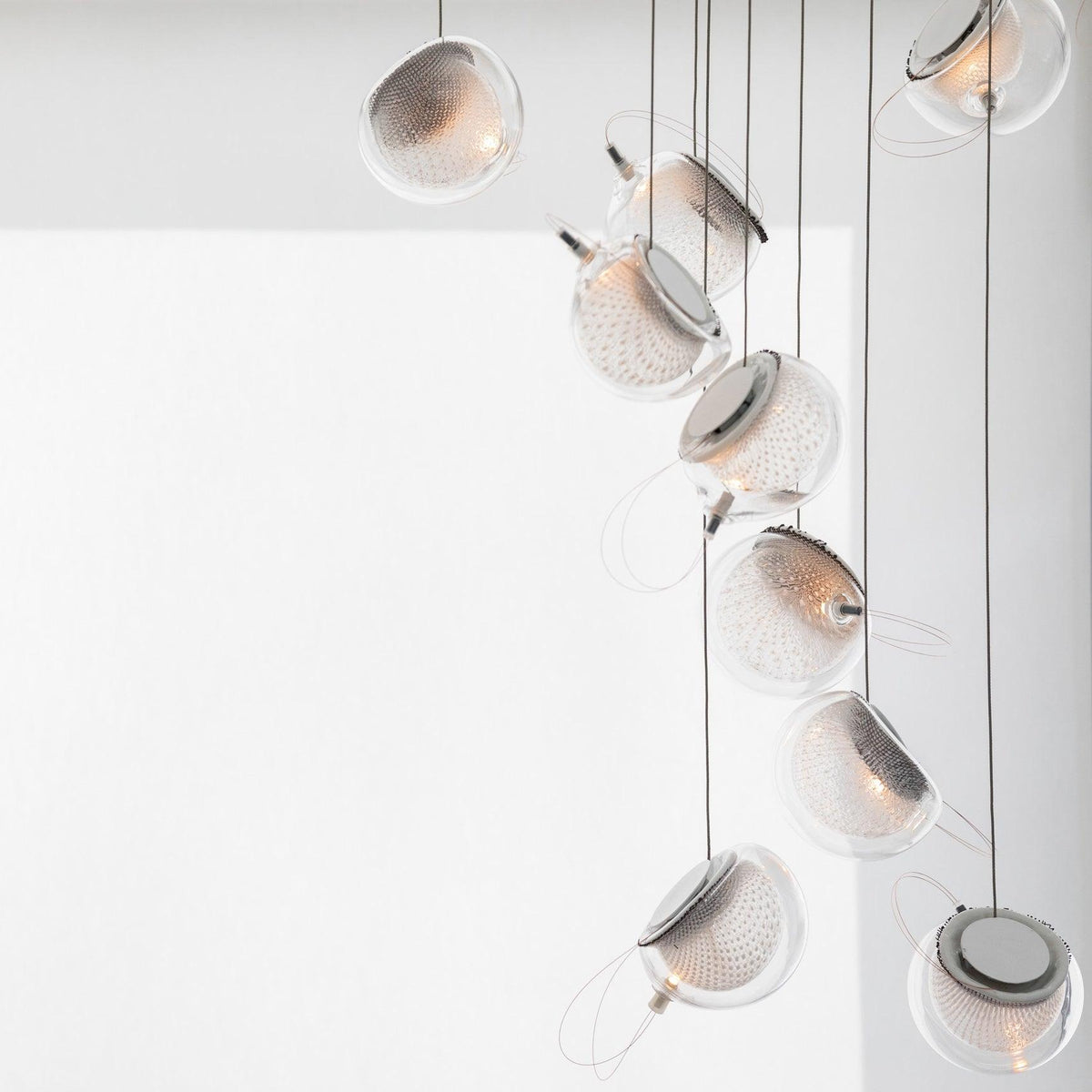 Chandelier Mesh Glass Orbs Cluster Frame Modern Minimalist