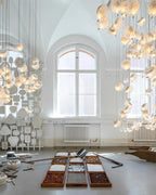 Chandelier Mesh Glass Orbs Cluster Frame Modern Minimalist