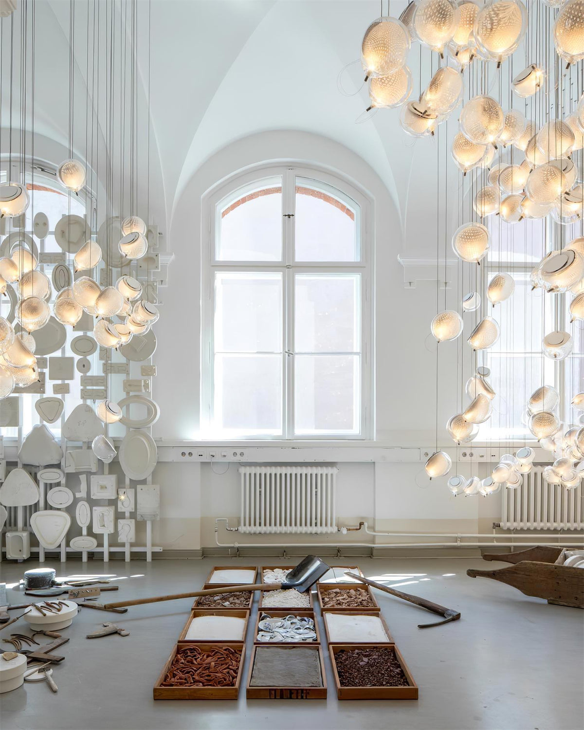 Chandelier Mesh Glass Orbs Cluster Frame Modern Minimalist