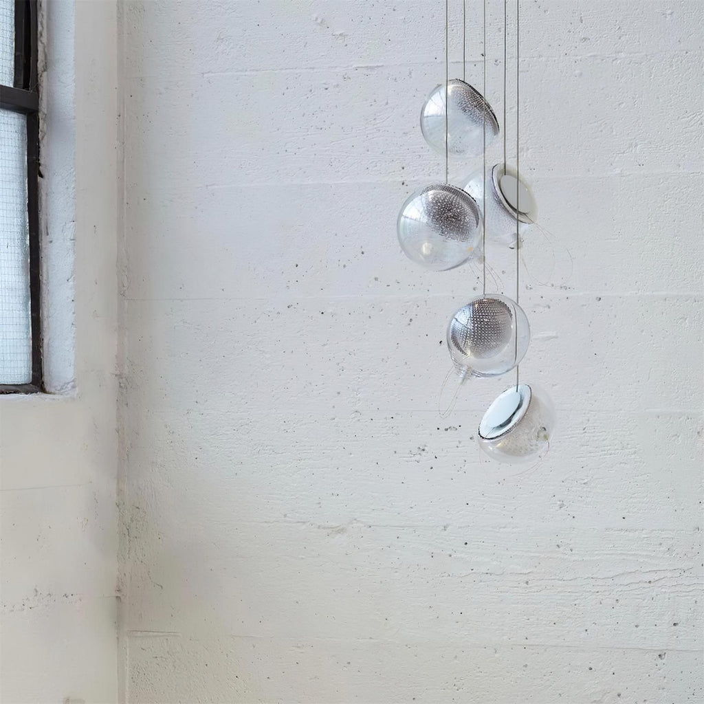 Chandelier Mesh Glass Orbs Cluster Frame Modern Minimalist