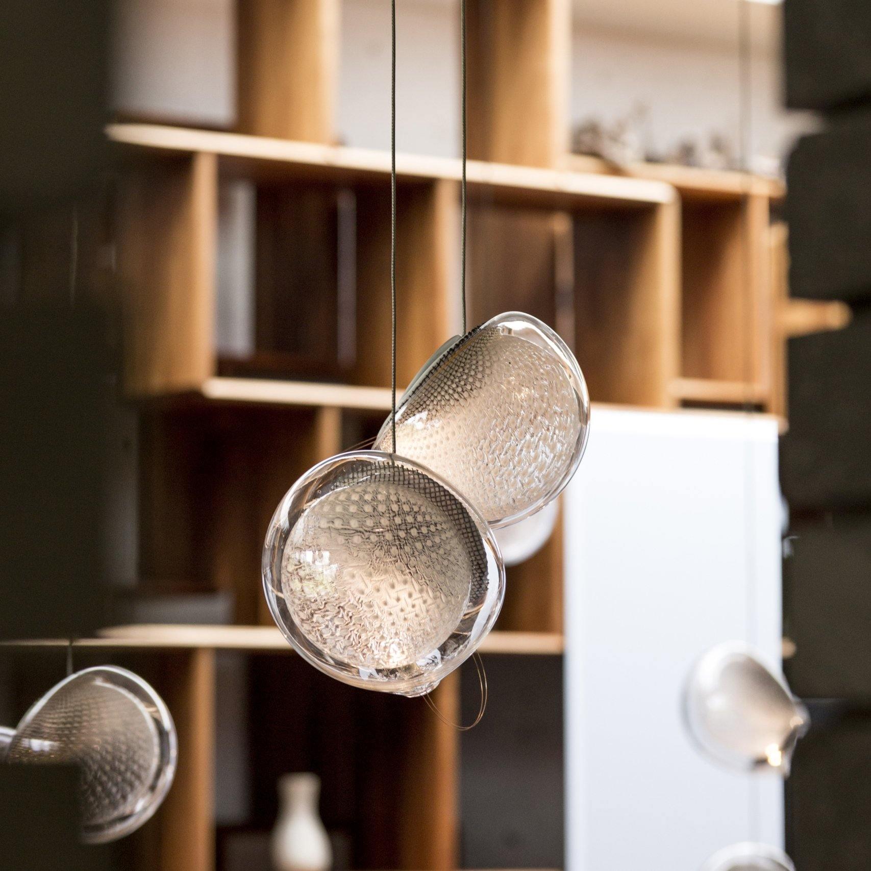 Chandelier Mesh Glass Orbs Cluster Frame Modern Minimalist