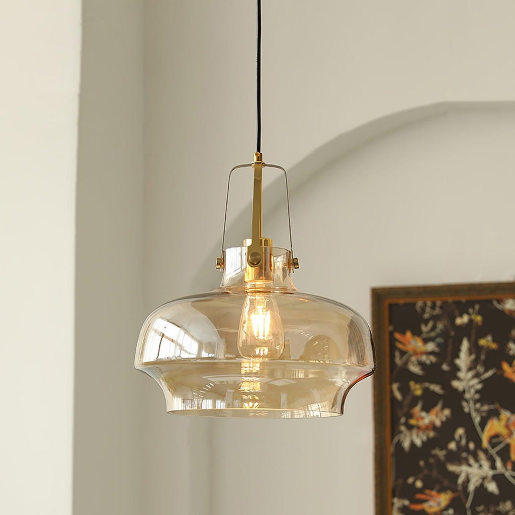 Aurelin Amber Glass Pendant Light with Brass Fittings