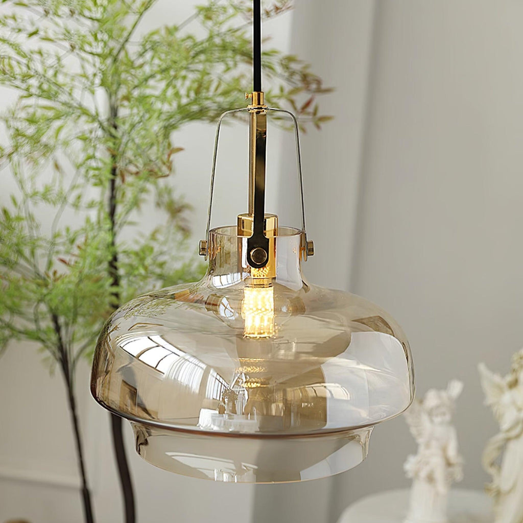 Aurelin Amber Glass Pendant Light with Brass Fittings