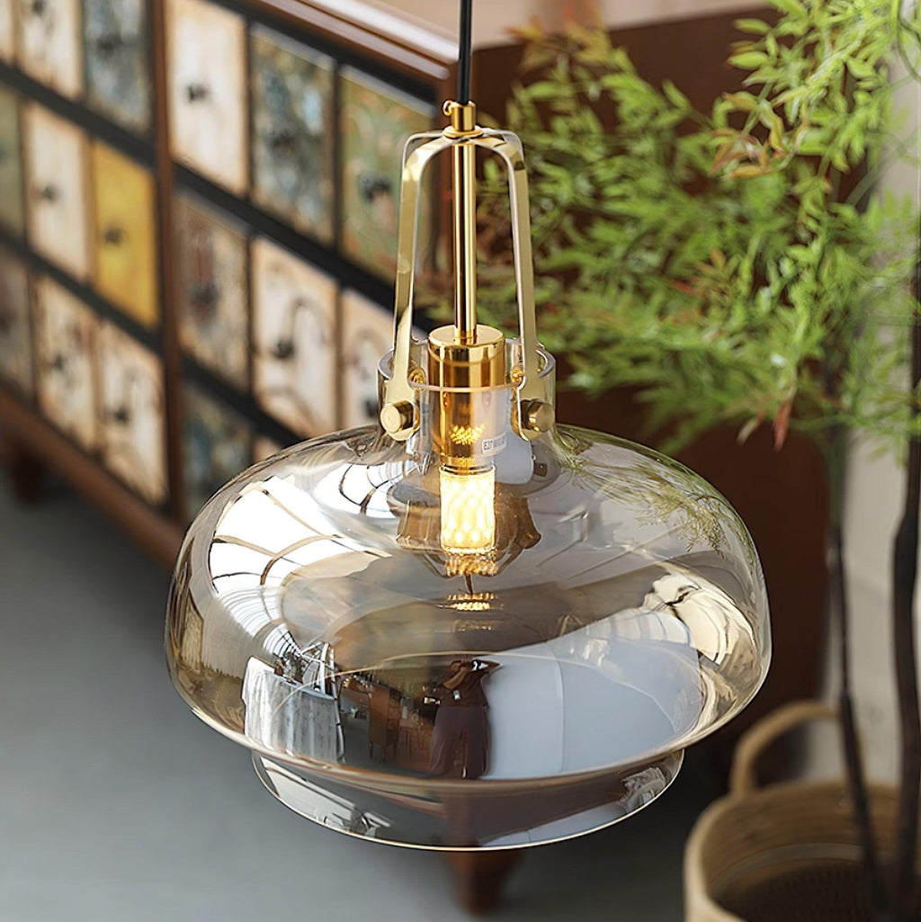 Aurelin Amber Glass Pendant Light with Brass Fittings