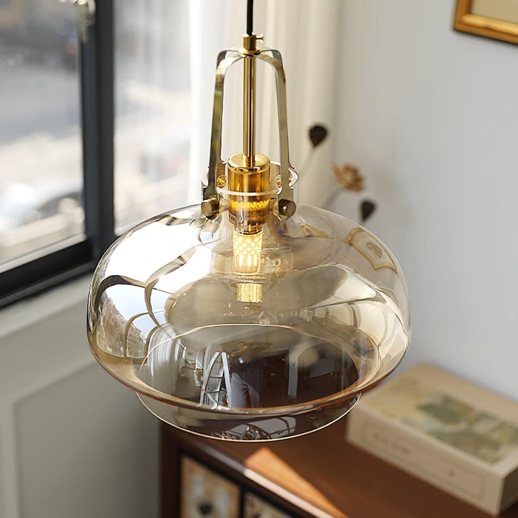 Aurelin Amber Glass Pendant Light with Brass Fittings