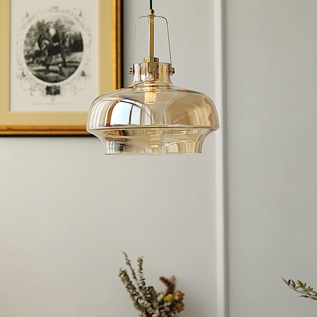 Aurelin Amber Glass Pendant Light with Brass Fittings