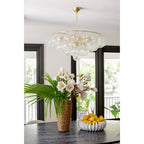 Aurora Chandelier Clear Glass Globe Aged Brass Elegant