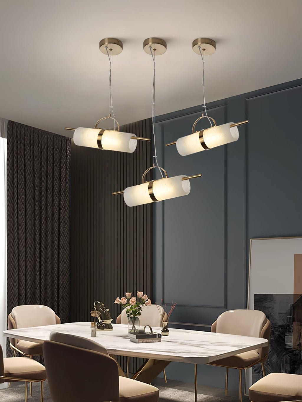 Atheor Modern Minimalist Cylindrical Alabaster Pendant Light