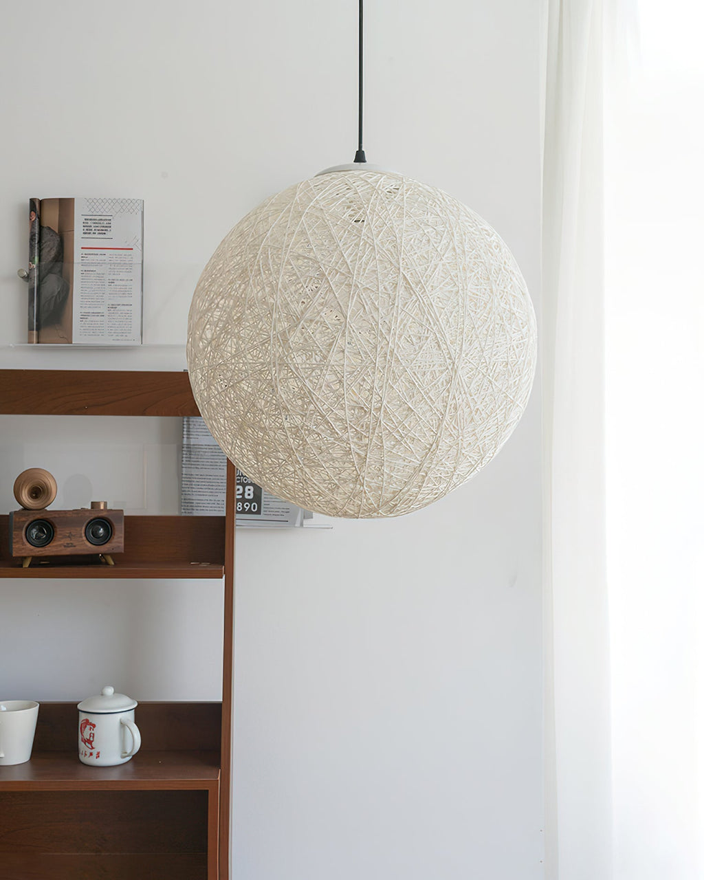 Pendant Lamp Hemp Rattan Sphere Handcrafted Artisanal Bohemian