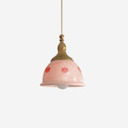 Pendant Lamp Brass and Glass Floral Pattern Dome Shade Vintage