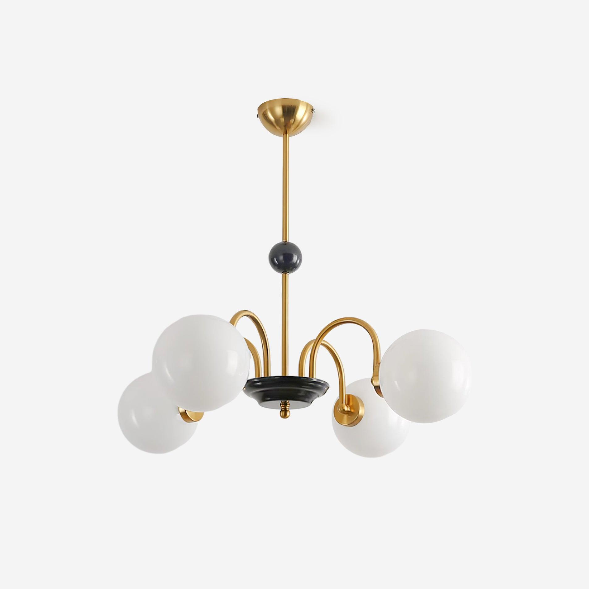 Chandelier Curved Arms Globe Shades Modern Retro Style Dining