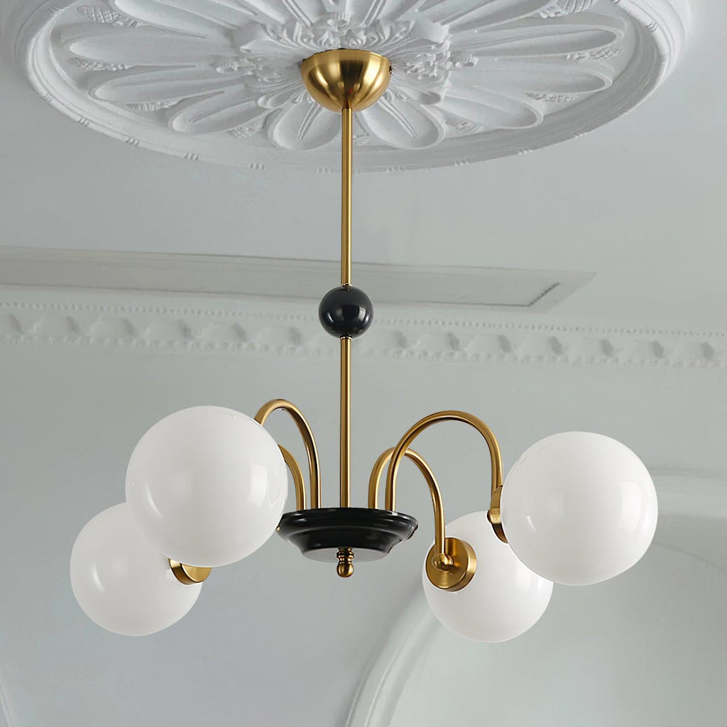 Chandelier Curved Arms Globe Shades Modern Retro Style Dining