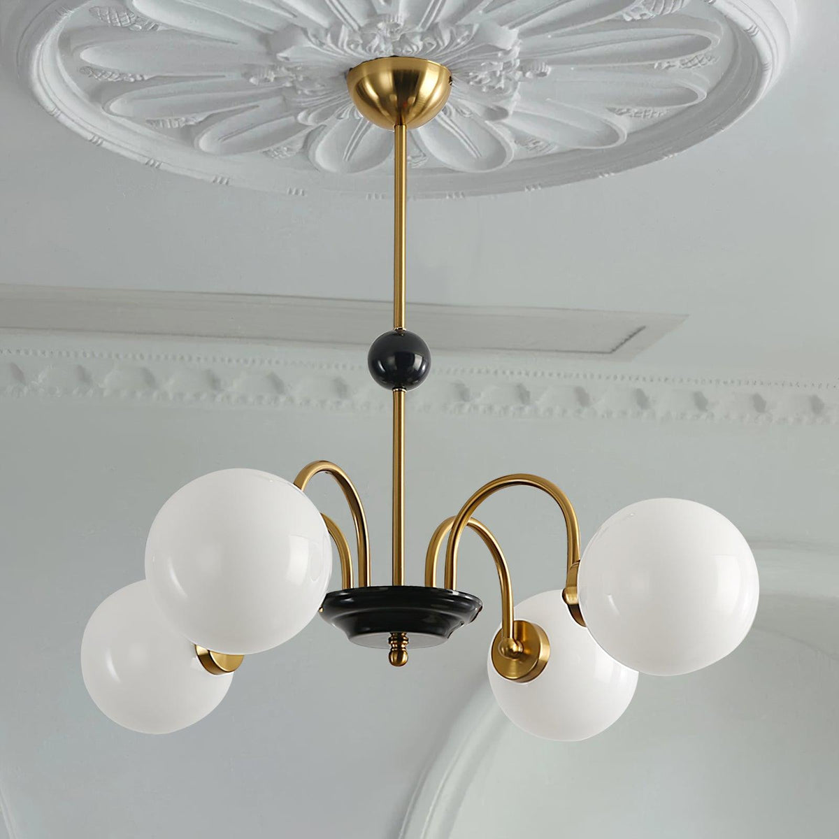 Chandelier Curved Arms Globe Shades Modern Retro Style Dining