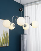 Chandelier Curved Arms Globe Shades Modern Retro Style Dining