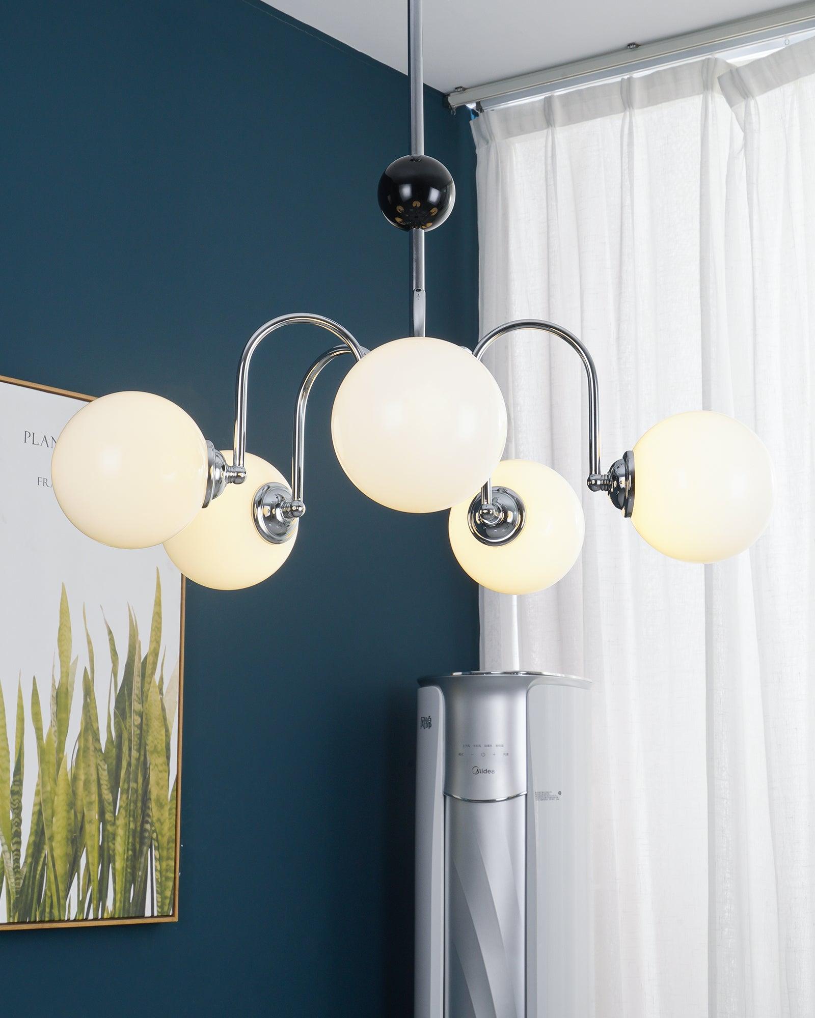 Chandelier Curved Arms Globe Shades Modern Retro Style Dining