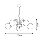 Chandelier Curved Arms Globe Shades Modern Retro Style Dining
