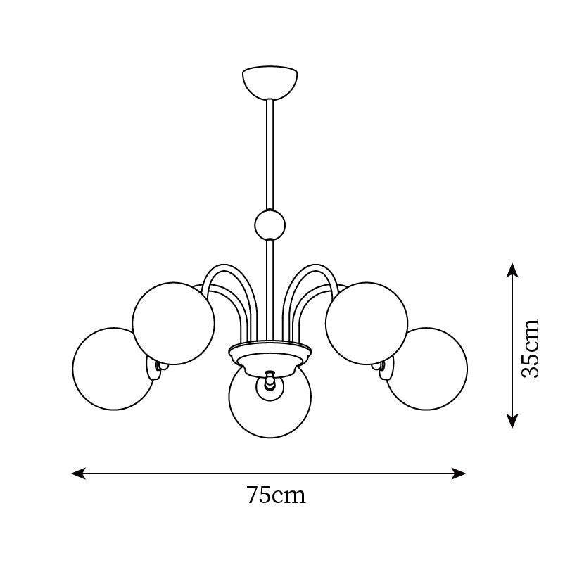 Chandelier Curved Arms Globe Shades Modern Retro Style Dining