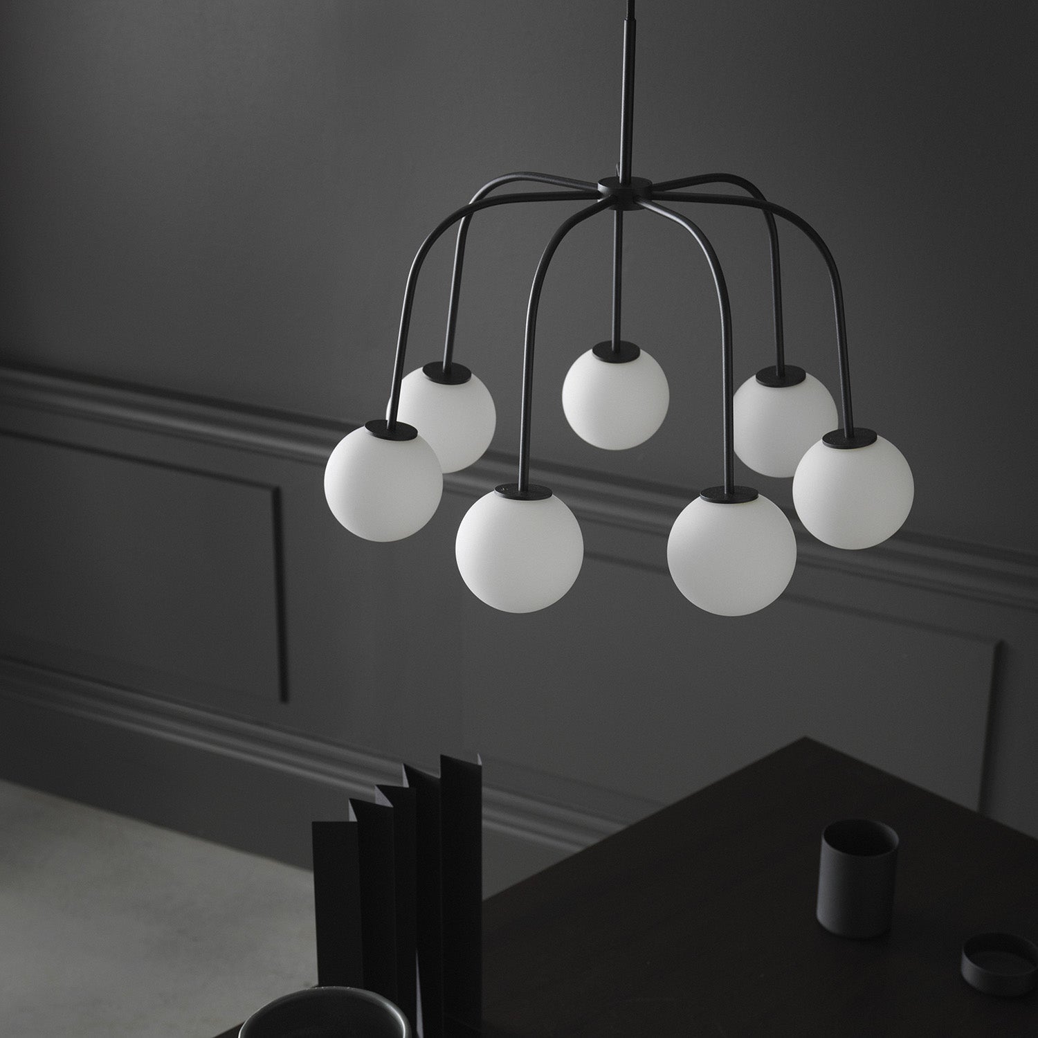 Elphaia Vintage Modern Octopus Black Glass Chandelier