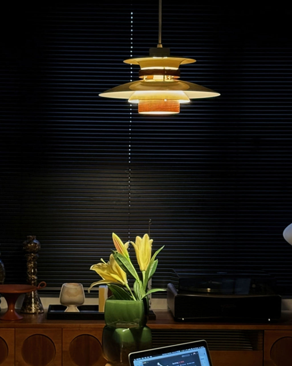 Solara Pendant Lamp Wood Layered Shade Nordic Dining