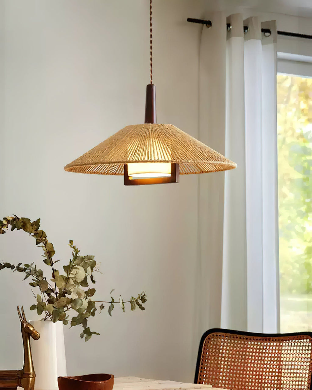 Fidoya Woven Rattan Cone Pendant Light