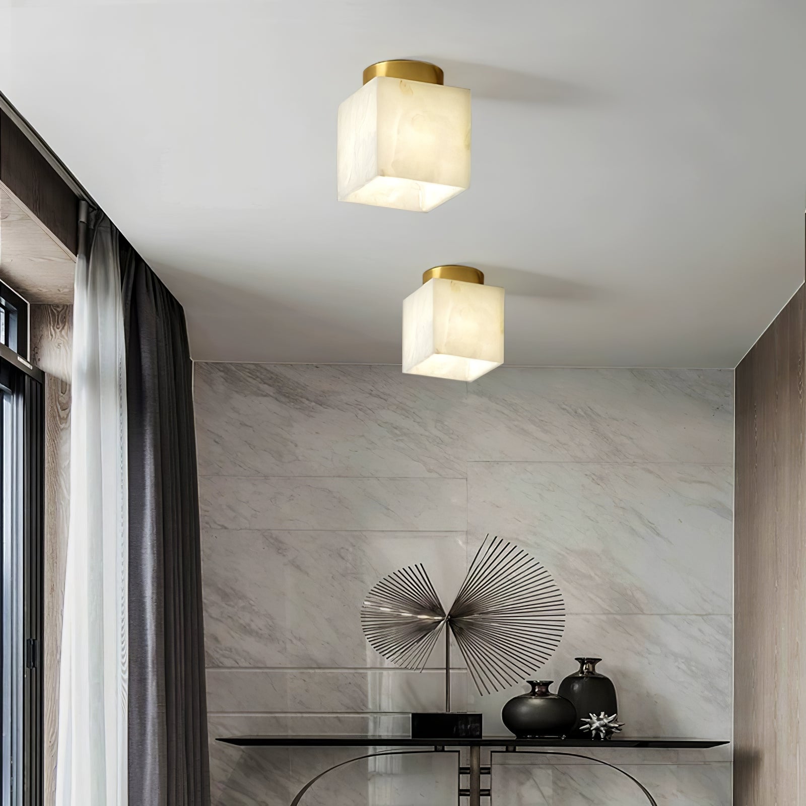 Otheyra  Globe Brass Alabaster  Ceiling Light