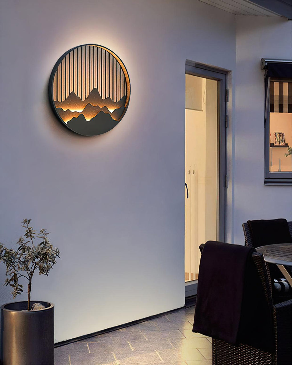 Mountain Wall Lamp Outdoor Circular Silhouette