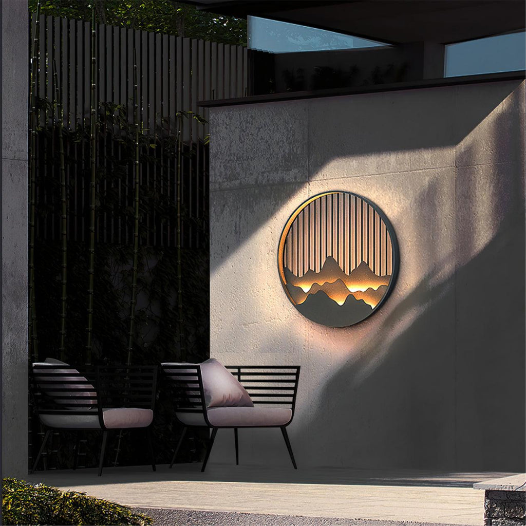 Mountain Wall Lamp Outdoor Circular Silhouette